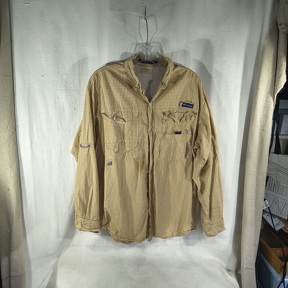 Men's Size X Large Columbia Tan Checkered Long Sleeve Button Down Shirt